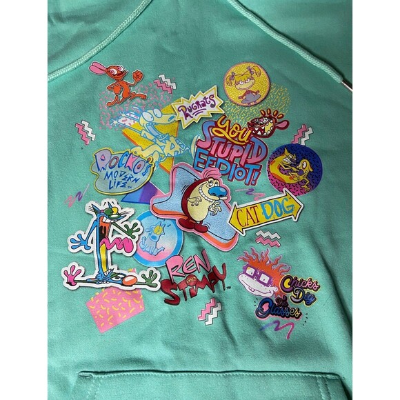 Nickelodeon 90’s Nick Toons Teal Hoodie Rugrats, Ren and Stimpy, CatDog, Rocko L - Picture 2 of 4